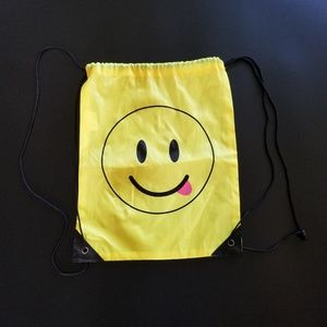 Kids Drawstring Bag Backpack Gym Shoes Yellow Smile Face Happy Tongue Out Child